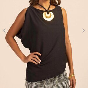 NWT Trina Turk Sunset Top Black Asym. Shoulder Blouse M